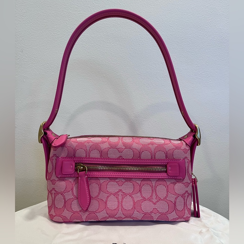 Coach Demi Shoulder Bag Reissue Petunia Pink Signature Jacquard